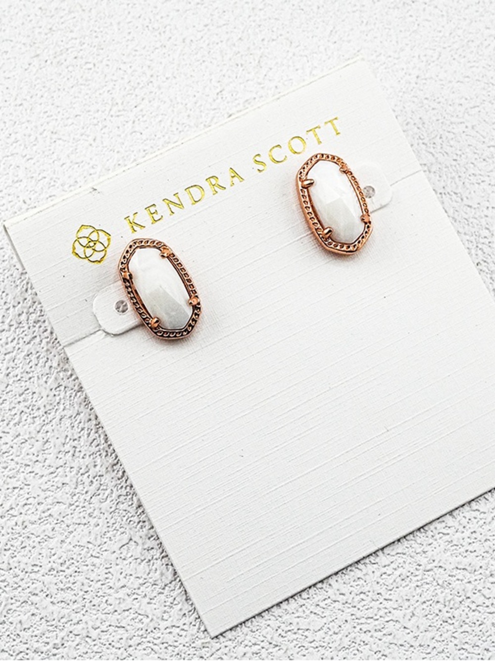 Kendra Scott White Elle Stud Earrings in Rose Gold